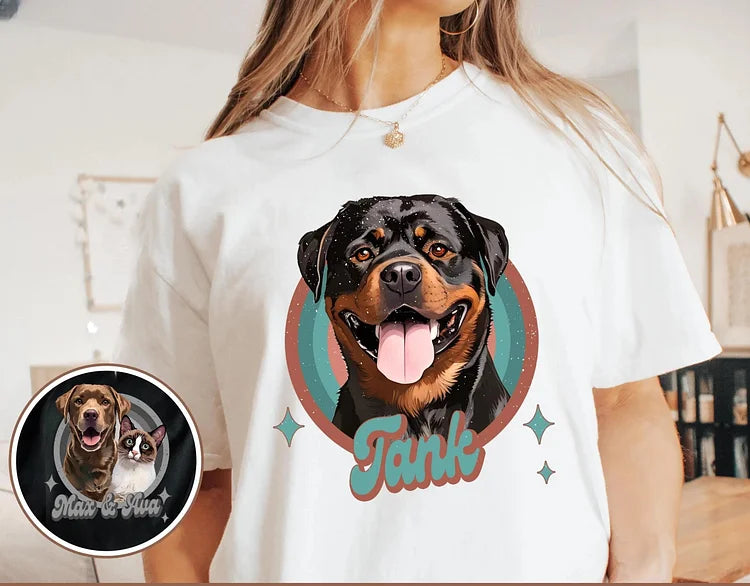 Custom Vintage Retro Pet Shirt Pet Photo + Name Custom Dog Portrait Sweatshirt Hoodie T-shirt