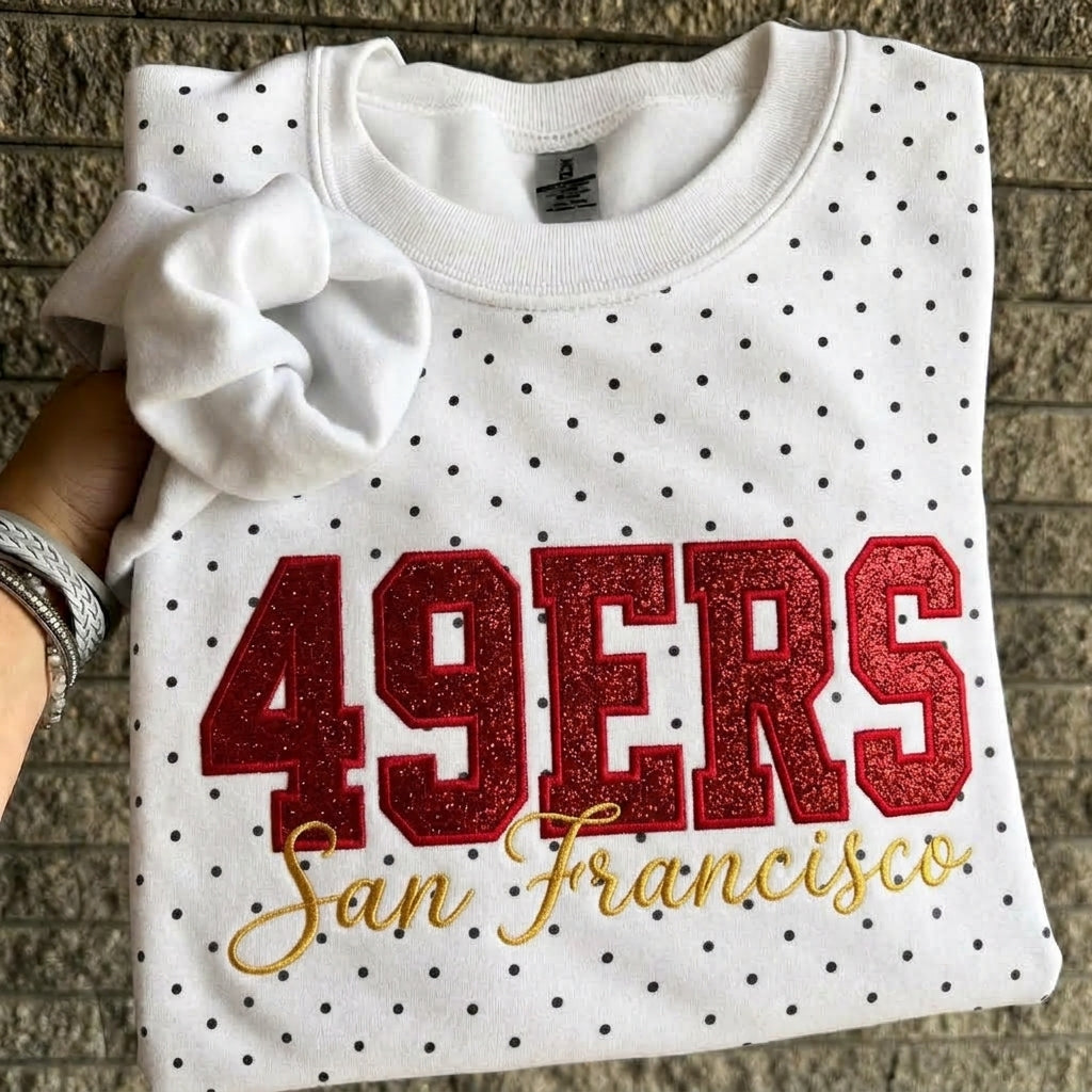 Custom Embroidered Glitter Football Team Name Polka Dot Sweatshirt - Game Day Gear | Gifts for Sports Mom | Game Day Wear