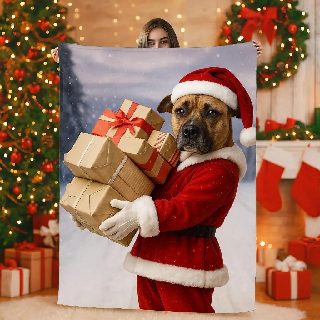 Custom Christmas Pet Art Portrait Blanket | for Pet Lover