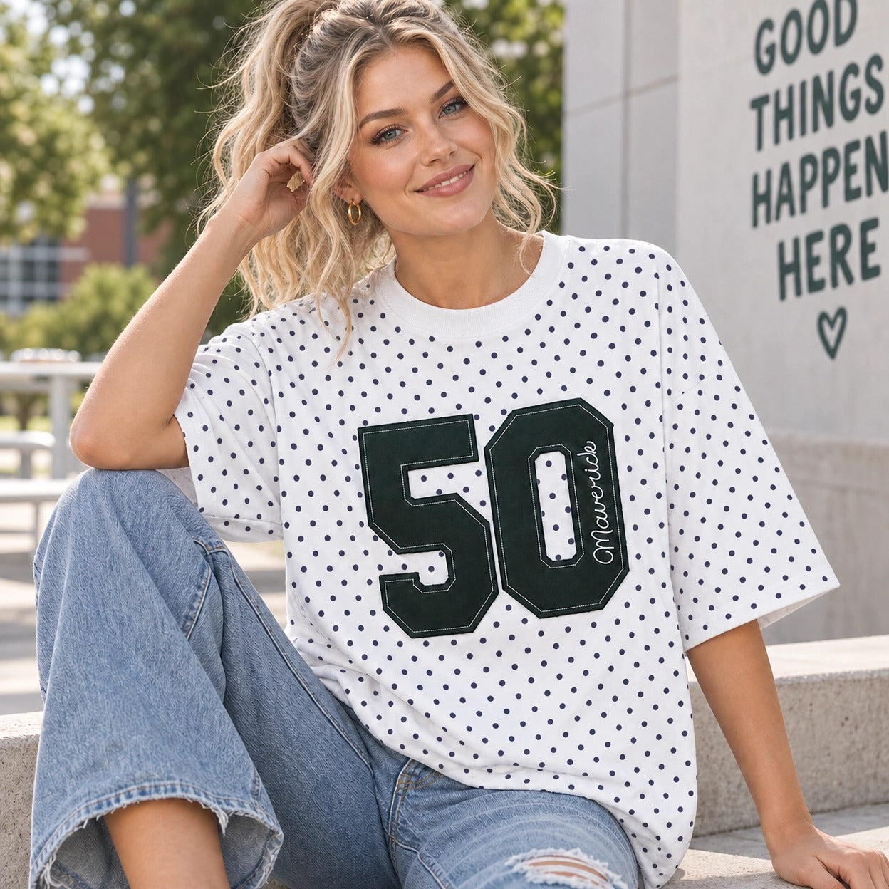 Personalized Polka Dot T-shirt – Custom Sports Number & Team/Player Name Embroidery | Game Day Wear