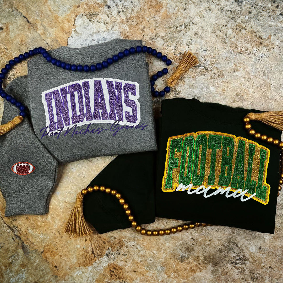 Custom Glitter Embroidered Sweatshirt Family Team Sweatshirt with Personalized Logo on Sleeve