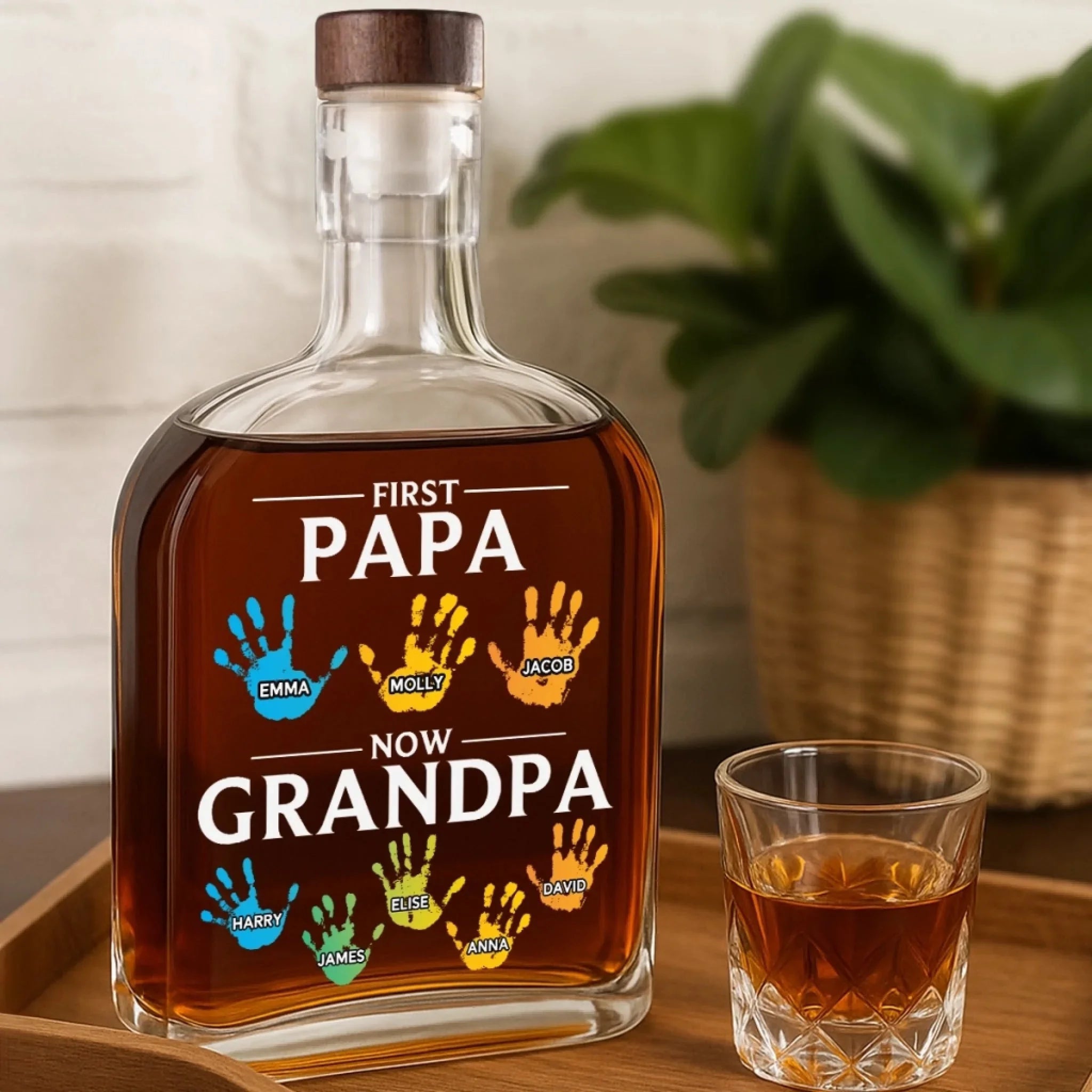 Behind Every Great Family Is A Grandpa Who Was Once A Great Dad - Family Personalized Custom Whiskey Bottle - Father's Day, Gift For Dad, Grandpa