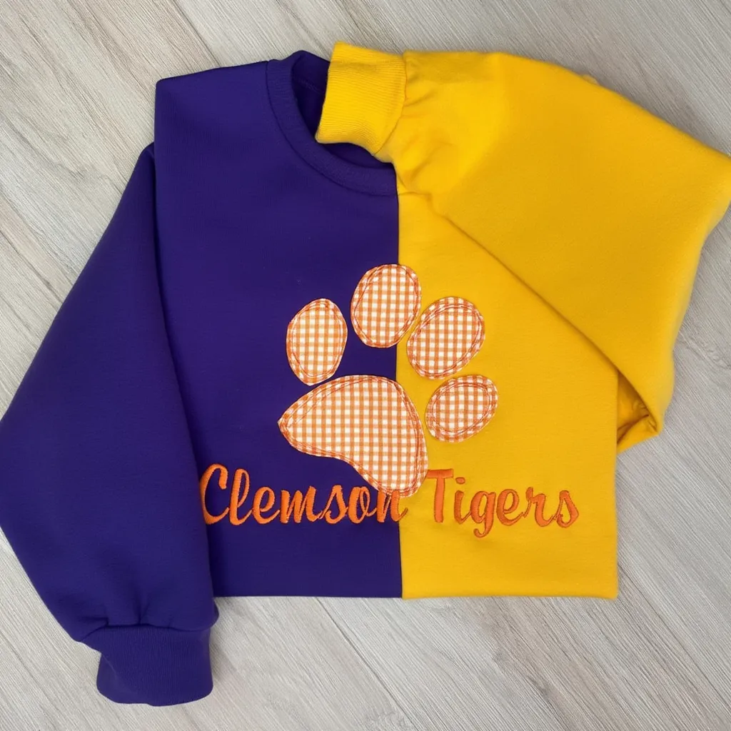Custom Mascot Applique Two Tone Sweatshirt Applique Embroidered Side Bow Pullover
