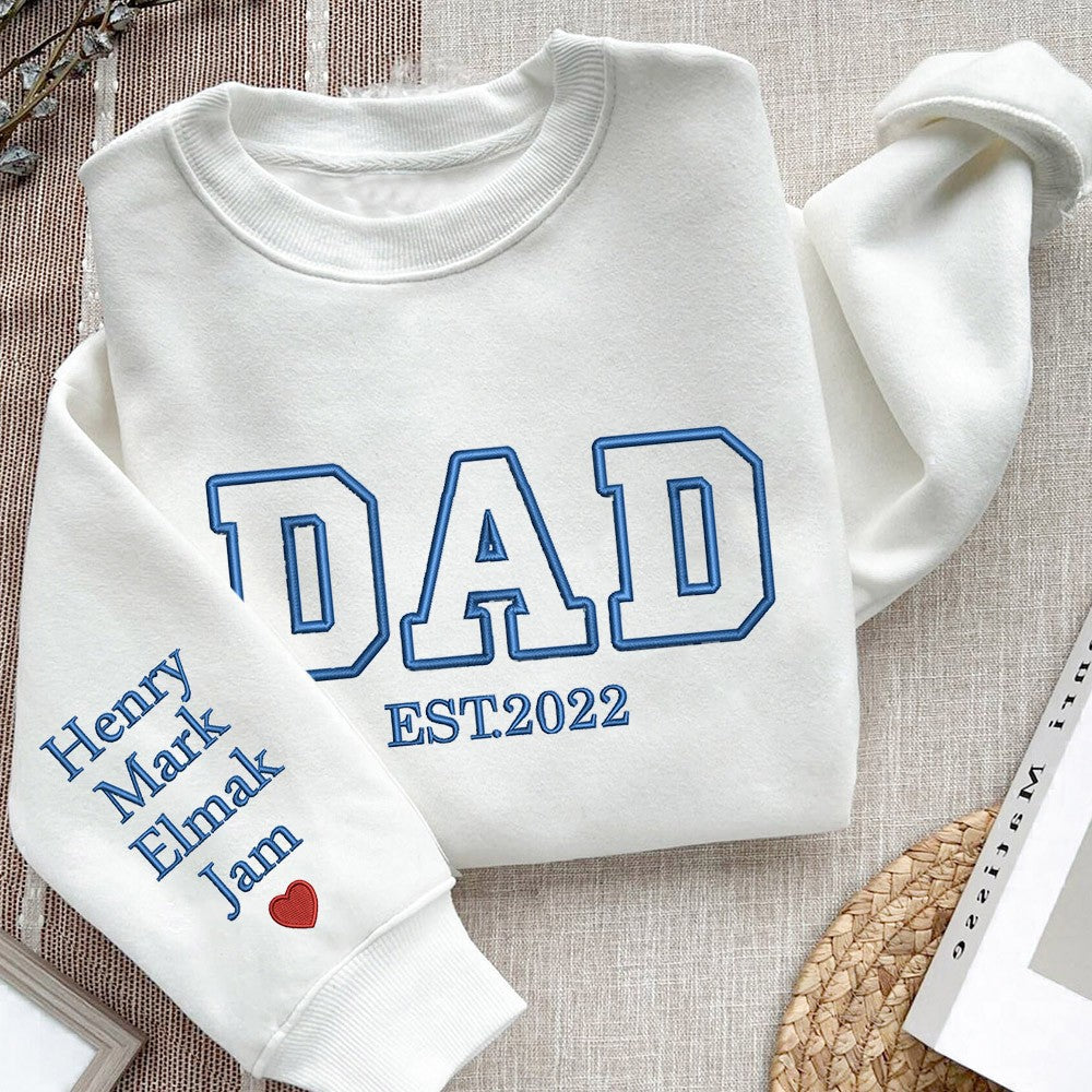 Custom Dad Embroidered Sweatshirt Hoodie With Kids Names For Father's Day