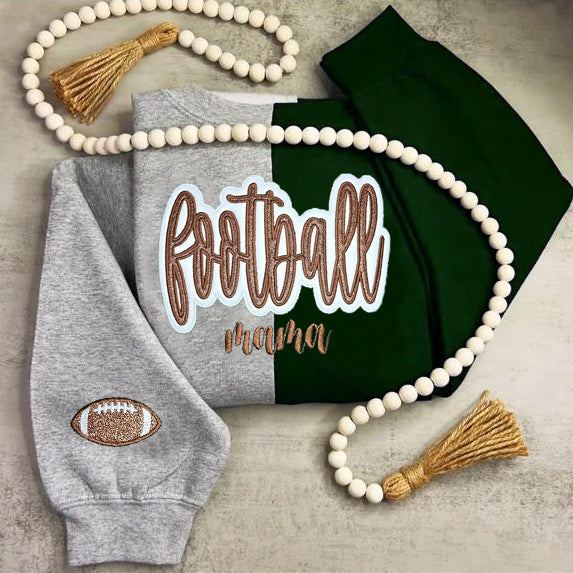 Custom Embroidered Glitter College Team Split Sweatshirt School Mascot Two Tone Crewneck