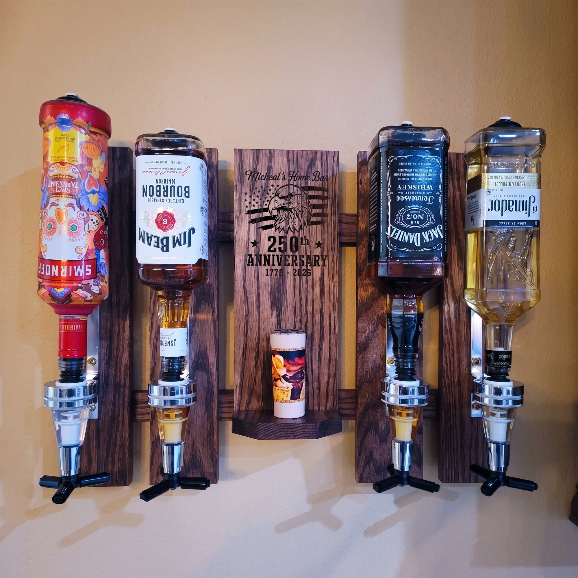 250th Anniversary Wall-Mounted Liquor Dispenser – 1776-2026 – Personalize with Your Home Bar Name | USA 250th Anniversary Gift