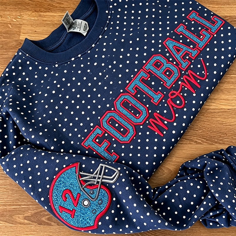 Personalized Glitter Embroidered Football/Volleyball/Baseball/Basketball Mom Polka Dot Sweatshirt | Gifts for Sports Mom | Game Day Wear