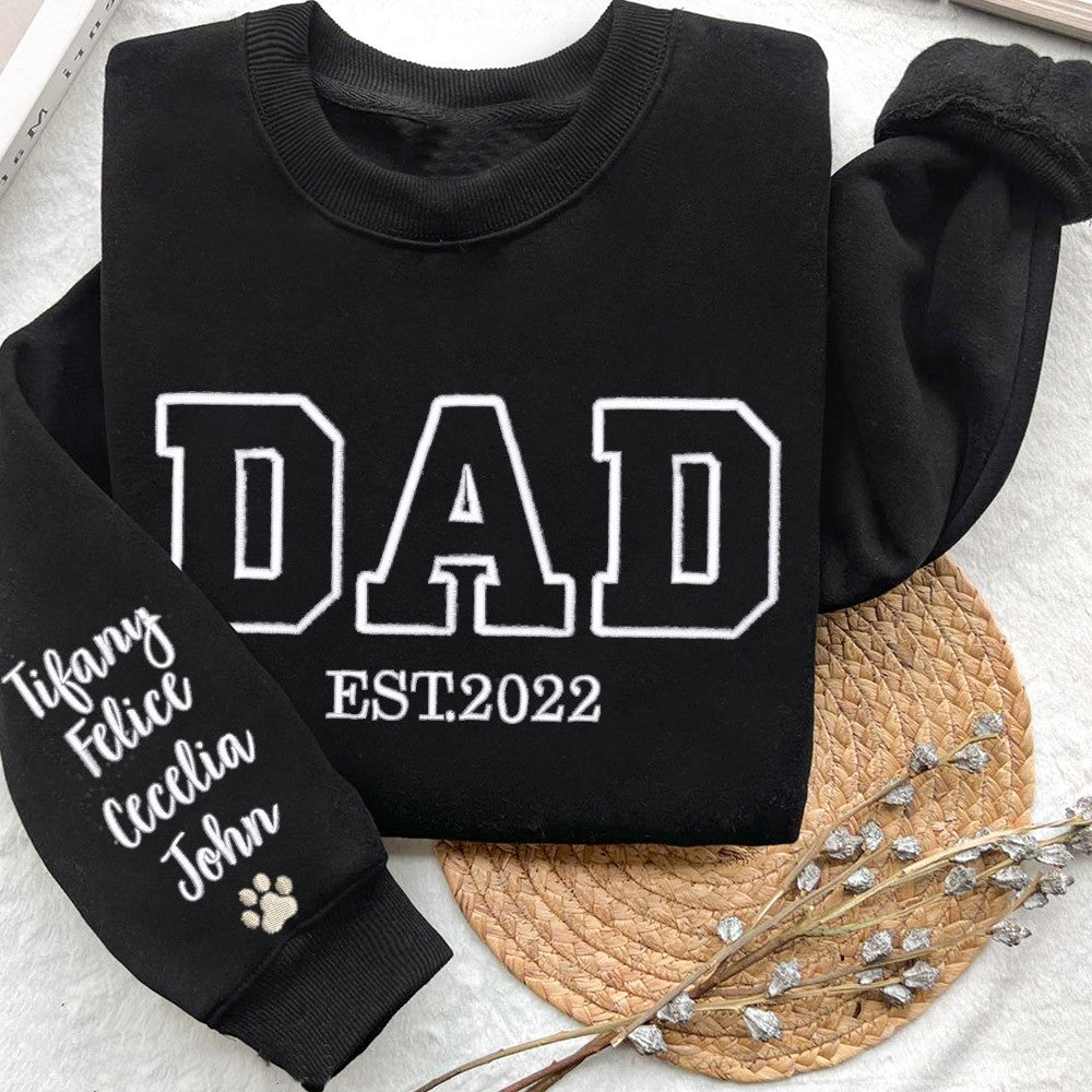 Custom Dad Embroidered Sweatshirt Hoodie With Kids Names For Father's Day
