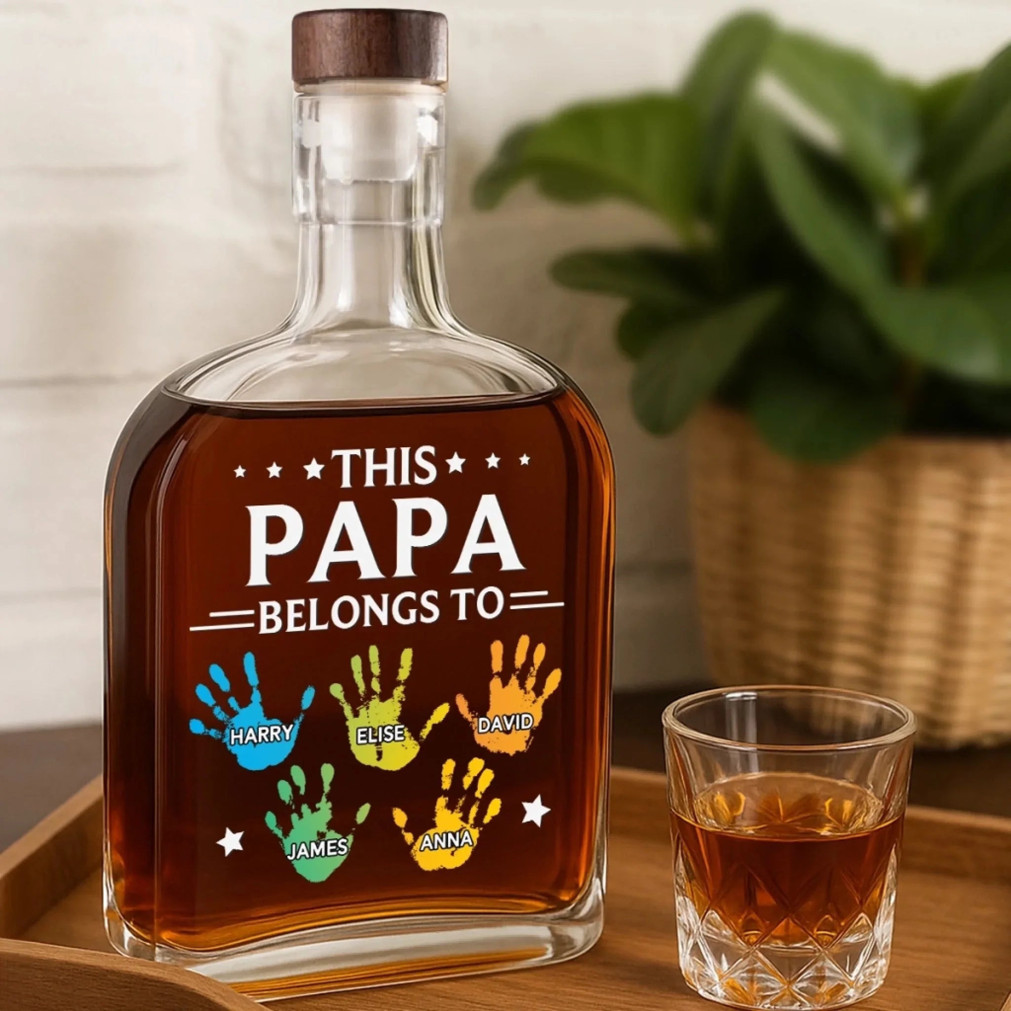 This Papa Is Powered By Love - Family Personalized Custom Whiskey Bottle - Father's Day, Gift For Dad, Grandpa