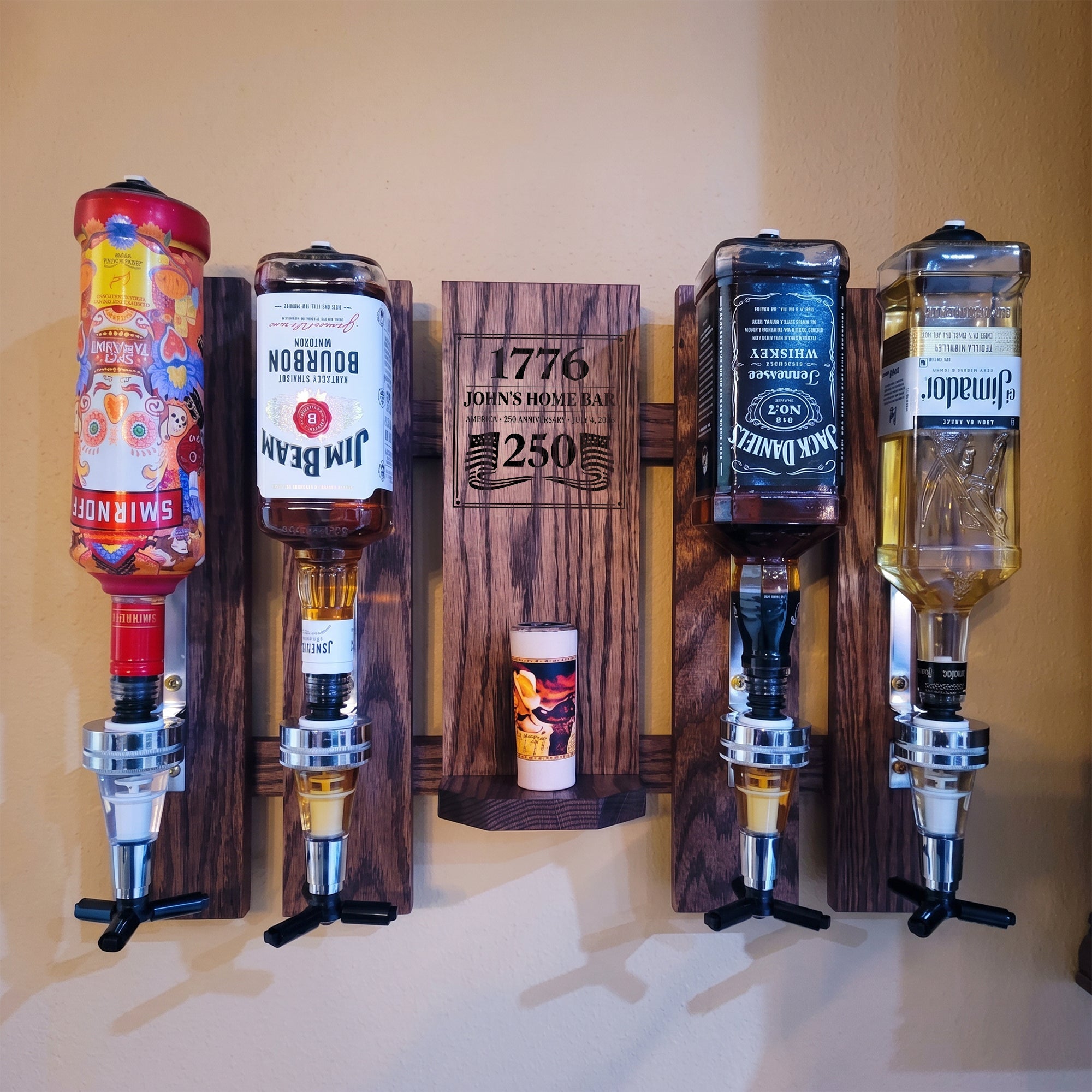 1776-2026 Wall-Mounted Liquor Dispenser – Personalize with Your Home Bar Name – July 4, 2026 | USA 250th Anniversary Gift