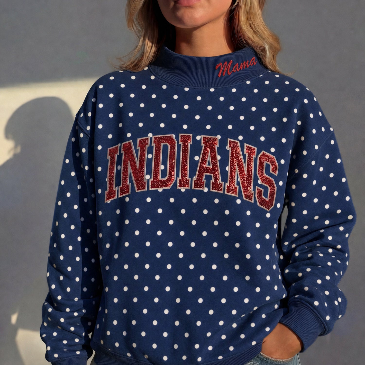 Custom Mockneck Sequin Team Name Polka Dot Mockneck – Stand-up Collar | Gifts for Sports Mom | Game Day Wear