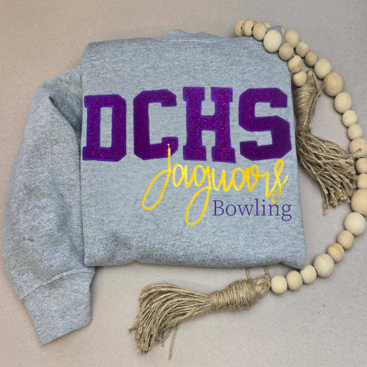 Custom School Embroidered Youth or Adult Applique Mascot Spirit Embroidered Glitter Sweatshirt | Gifts for Sports Mom