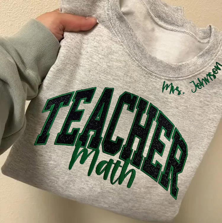 Custom Teacher/Coach/ Career Embroidered Glitter Applique Sweatshirt