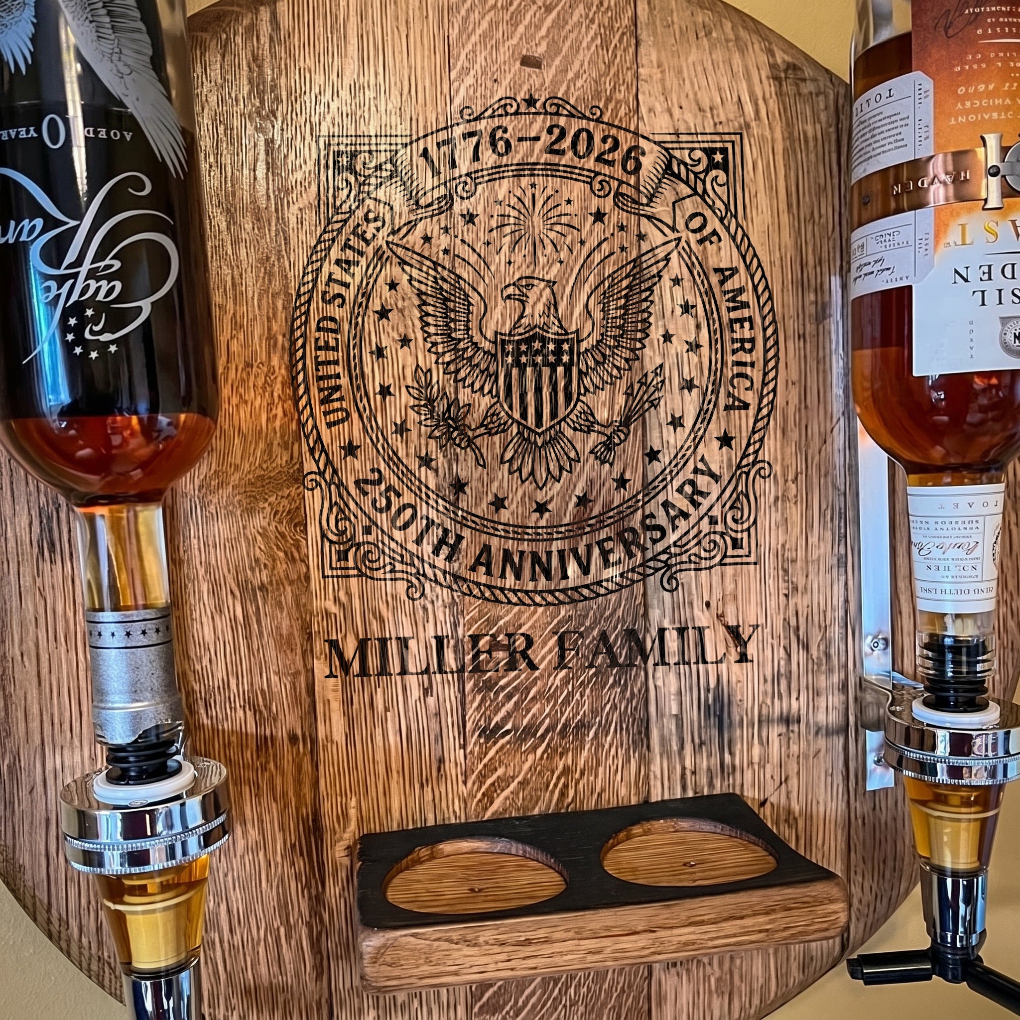 Personalized Round Wall-Mounted Liquor Dispenser – 250 Years of Freedom (1776-2026) with Your Family Name | USA 250th Anniversary Gift