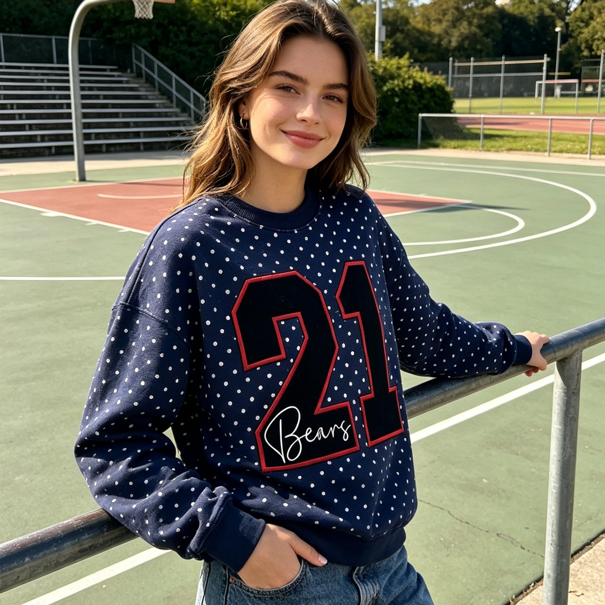 Custom Team Number Mascot Polka Dot Sweatshirt – Personalized Numbers Sweatshirt | Gifts for Sports Mom | Game Day Wear