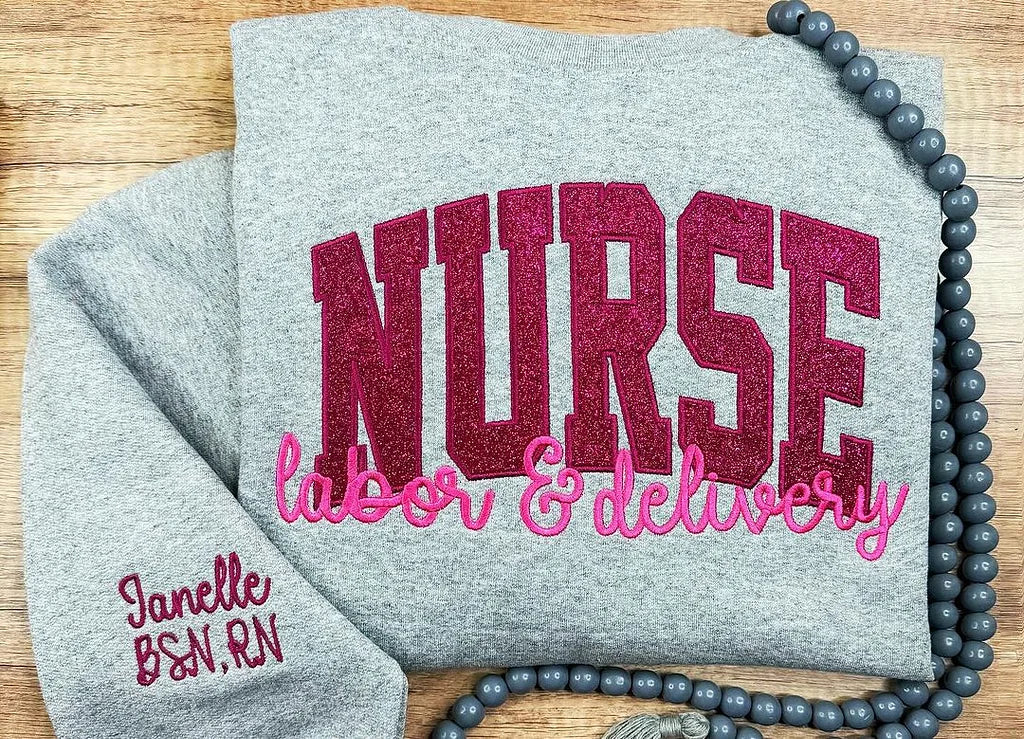 Custom Personalized NURSE Scripted Glittered Sweatshirt | for NURSE Mama Gift