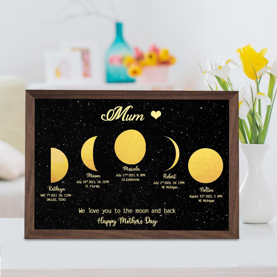 Personalized "We love you to the moon and back" Wooden Name Family Tree Frame, Custom Last Name Sign for Mum | Mother's Day Gift
