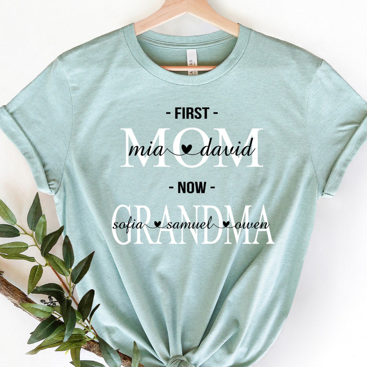 Custom Personalized First Mom Now Grandma T-Shirt/Sweatshirt with Kids Name | Mother's Day Gift