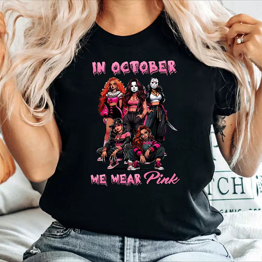Halloween Vintage T-shirt - In october we wear pink | Halloween Gift
