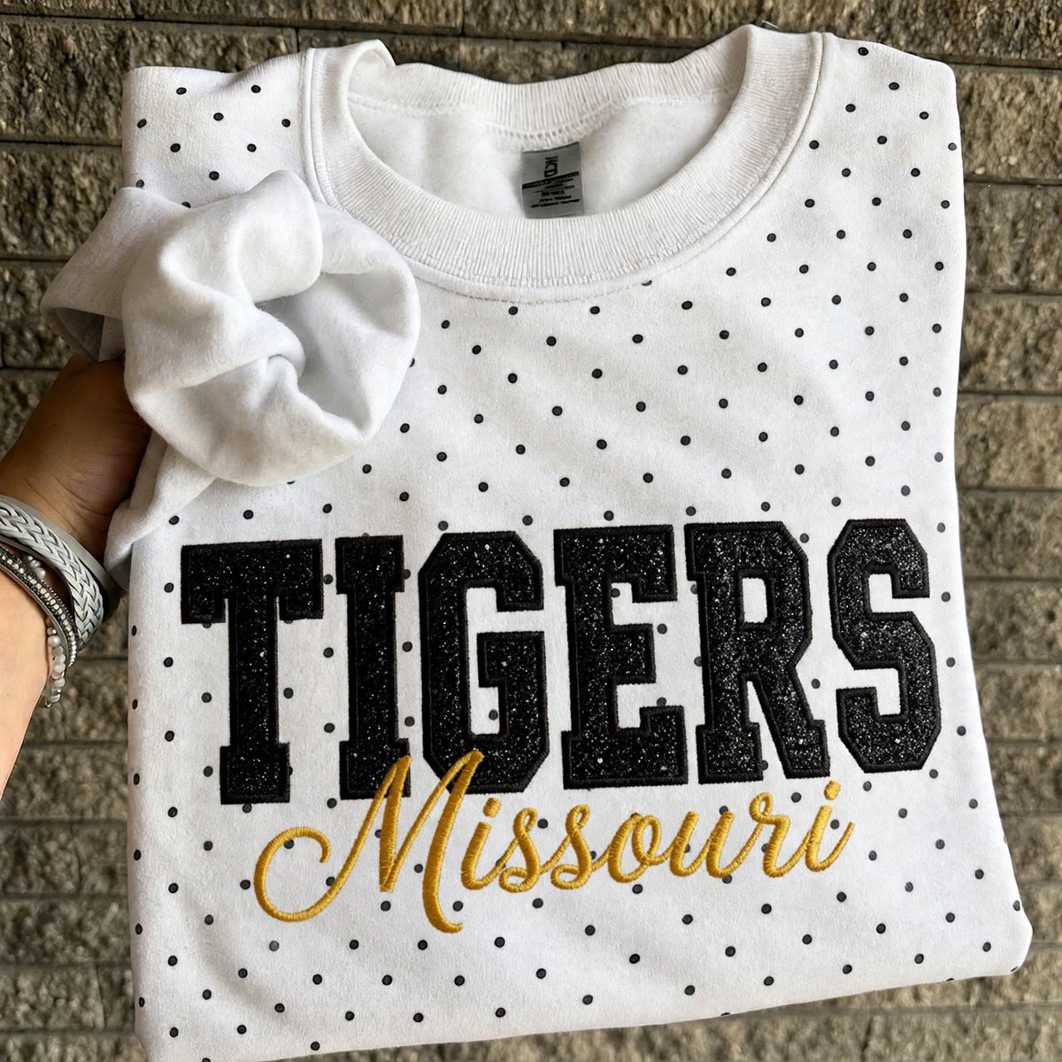 Custom College Baseball Team Sweatshirt, Embroidered Glitter Vinyl Polka Dot, Game Day Gift
