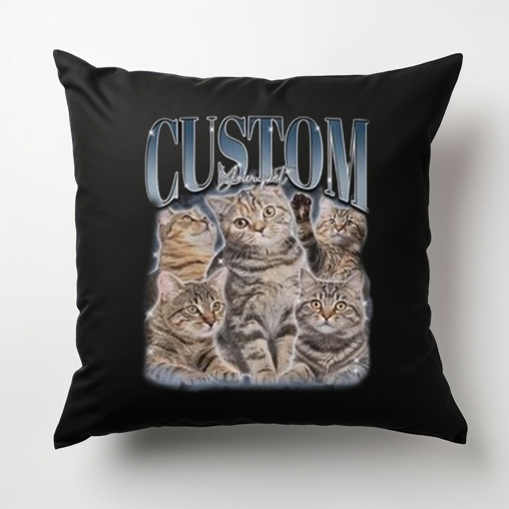 Custom Personalized Retro 90s Vintage Style Pet Photo Pillow, For Pet Lovers