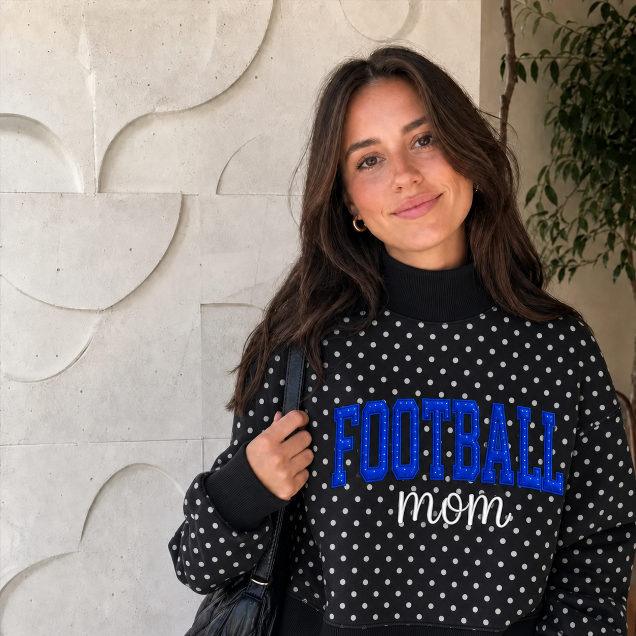 Custom Football Mom Mock Neck Sweatshirt – Personalized Name Polka Dot Game Day Pullover