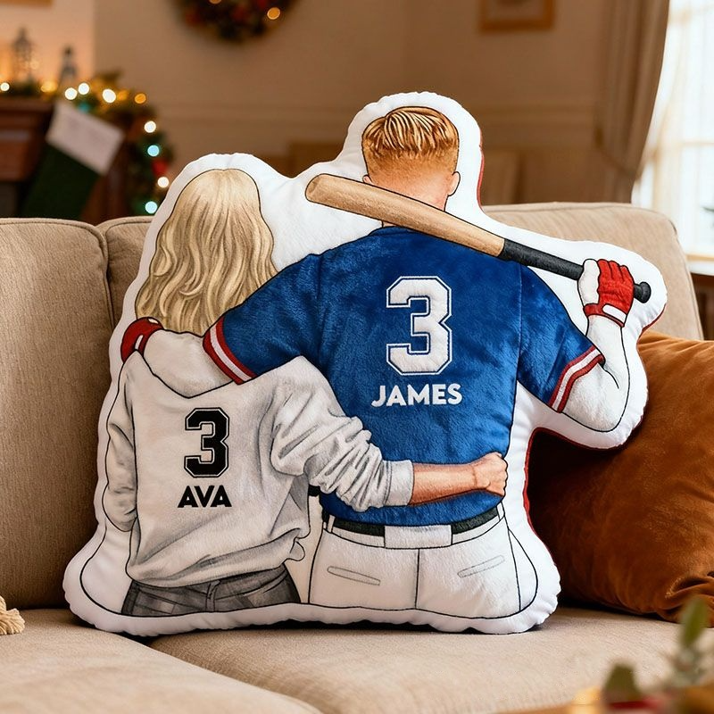 Personalized Baseball Couple Pillow Custom Newlyweds Baseball Lover Doll Cushion Christmas Pillow for Sport Player Boyfriend Girlfriend Gift