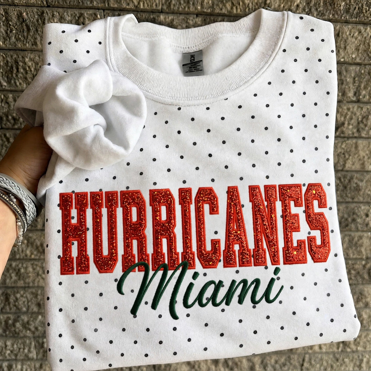 Custom College Baseball Team Sweatshirt, Embroidered Glitter Vinyl Polka Dot, Game Day Gift