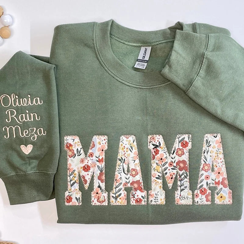 Custom Personalized Embroidered Name Floral Nana Sweatshirt with Names on Sleeve | Mother's Day Gift
