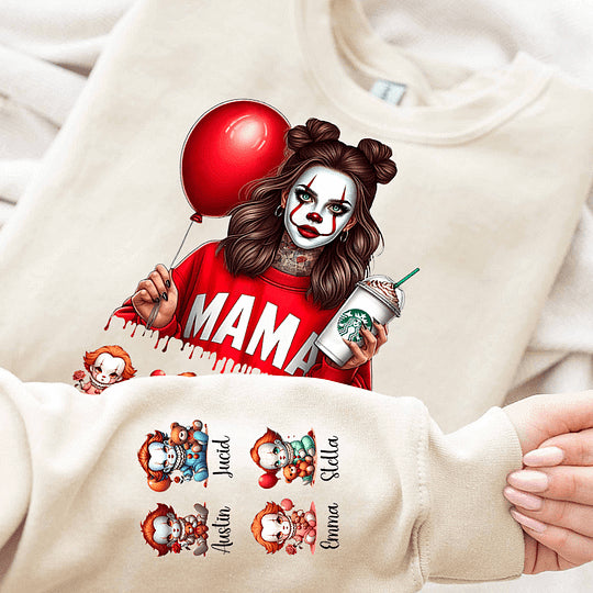 Personalized Halloween Horror Mama Movie Sweatshirt With Kids Name | Spooky Season Halloween Mama Gift