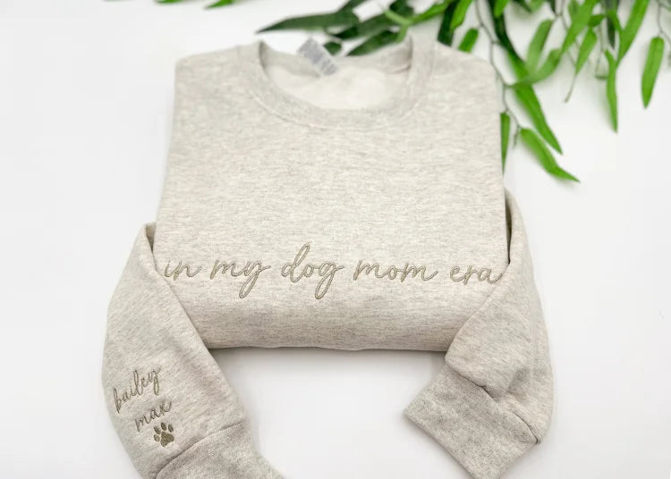 Custom Embroidered In My Dog Mom Era W-Dog Sweatshirt with Name On Sleeve
