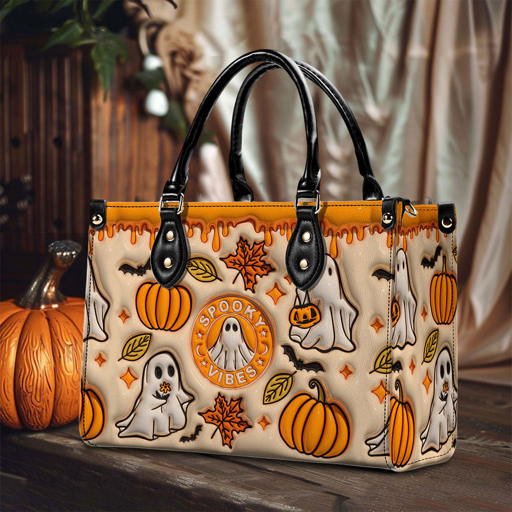 Spooky Vibe Print 3D Inflated Leather Handbag, Halloween Gift