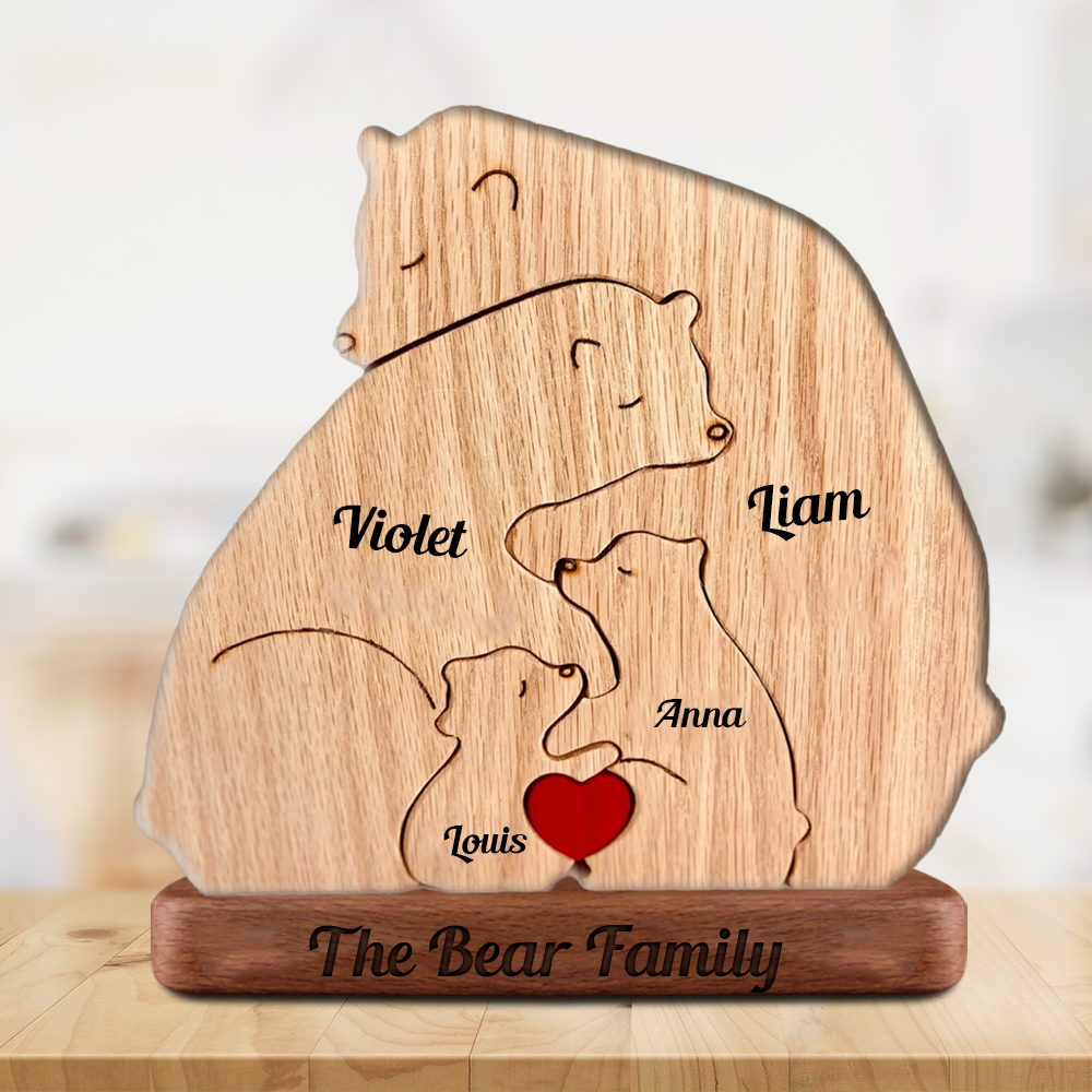 Lovely Bear Family Hugging In Cozy Season - Personalized Puzzle Wooden Bears Family - Mother's Day Gift