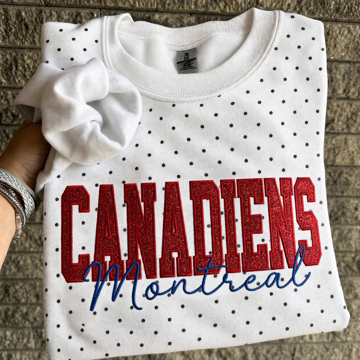 Custom Embroidered Glitter Hockey Team Polka Dot Sweatshirt - Game Day Best Gear | Gifts for Sports Mom | Game Day Wear