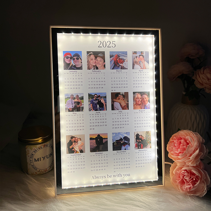 Personalized 2026 Calendar Mirror Light Box with Photo | Valentine's Day Gift | Couple Anniversary Gift