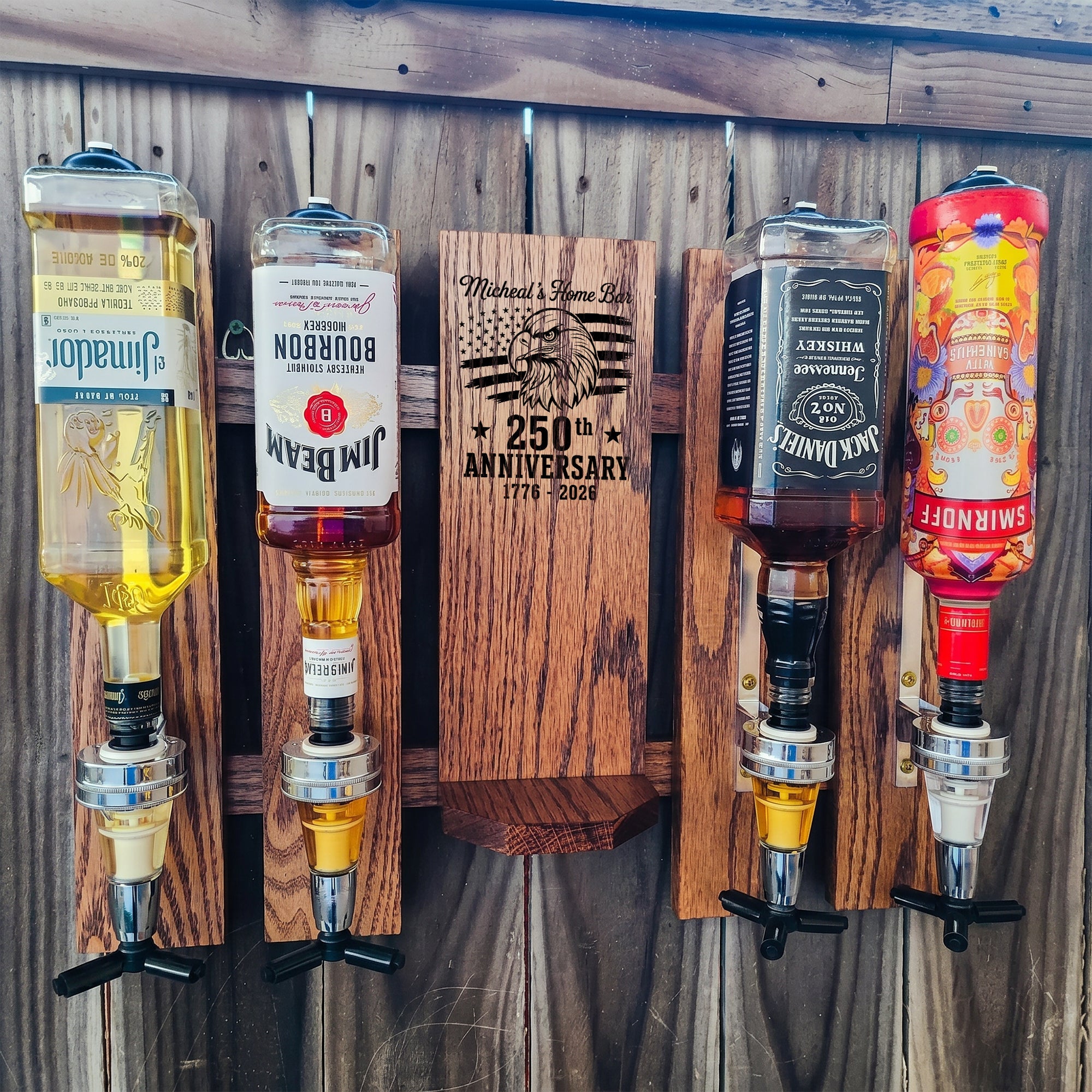 250th Anniversary Wall-Mounted Liquor Dispenser – 1776-2026 – Personalize with Your Home Bar Name | USA 250th Anniversary Gift