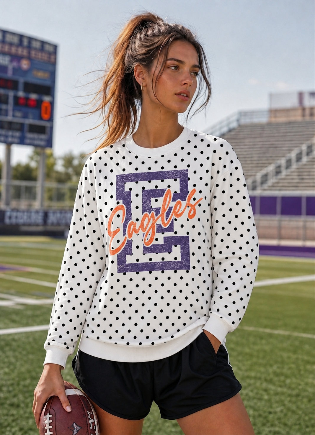 Custom Spirit Sweatshirt – Personalized Team Name & Number Polka Dot Sweatshirt | Game Day Wear