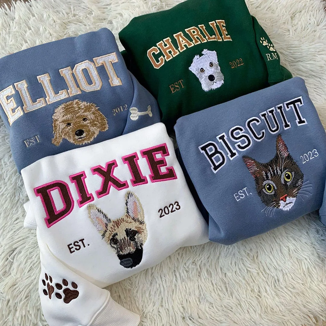 Custom Premium Handcrafted Personalized Embroidered Pet Face and Name Est Sweatshirt for Pet Lovers