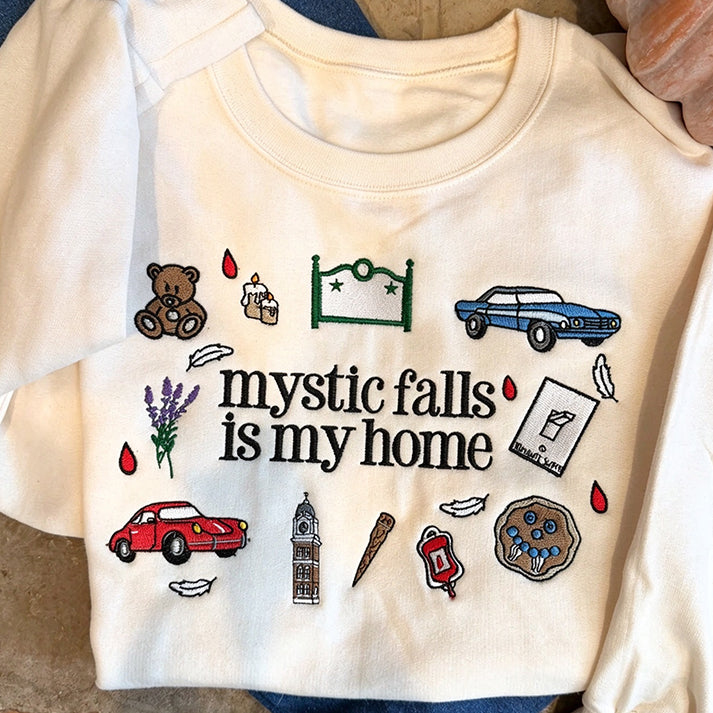 Custom Embroidered Sweatshirt – Mystic Town Is My Home | Personalized Vampire Gift