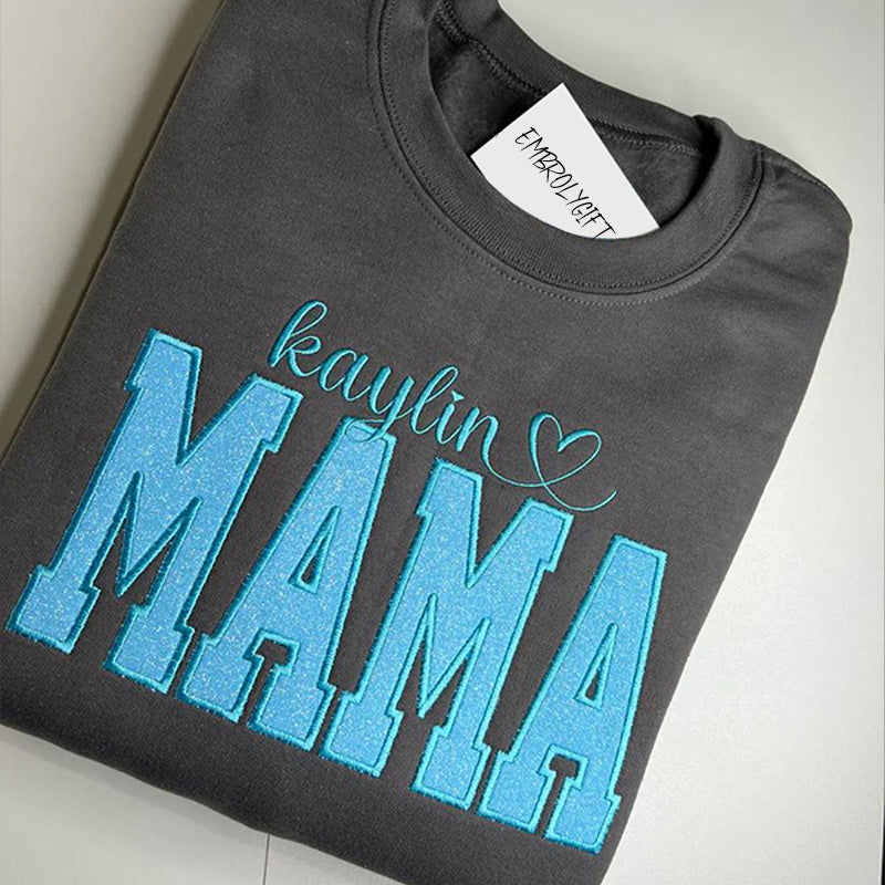 Custom Mama Glitter Embroidered Sweatshirt With Loving Children‘s Name | Mother's Day Gift