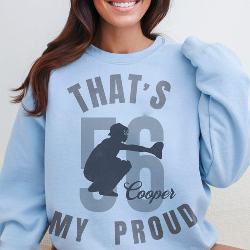 Custom Baseball Mom Sweatshirt – Personalized “That’s My Boy” Name & Number Crewneck