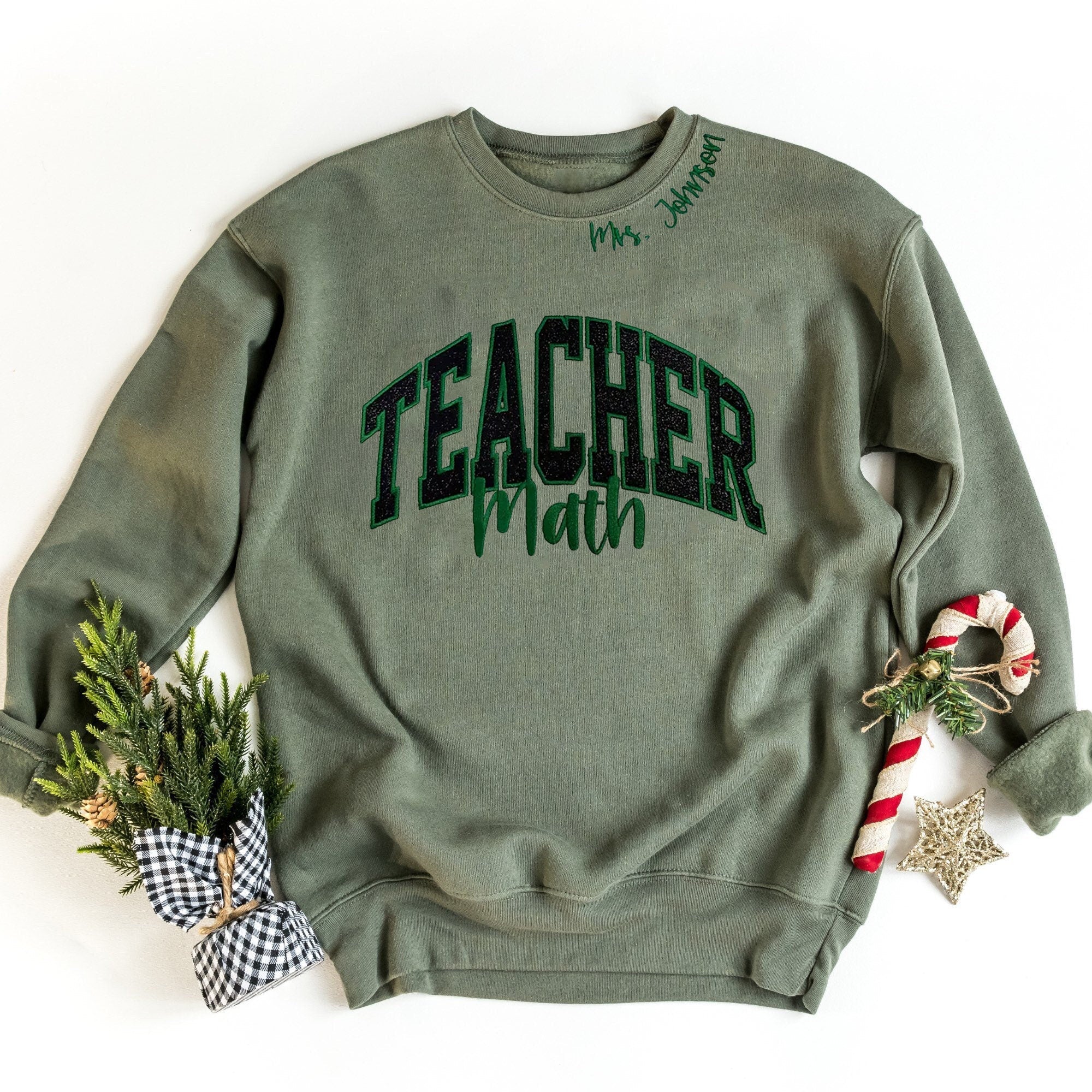 Custom Teacher/Coach/ Career Embroidered Glitter Applique Sweatshirt