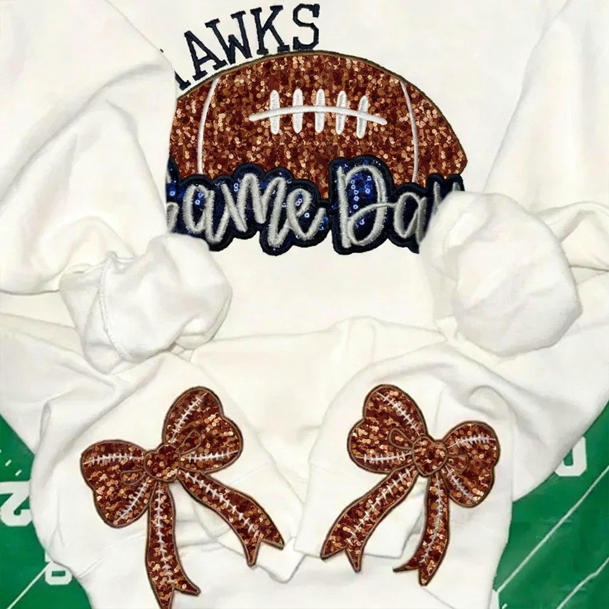 Personalized Sequin Embroidery Football Sweatshirt With Side Bows