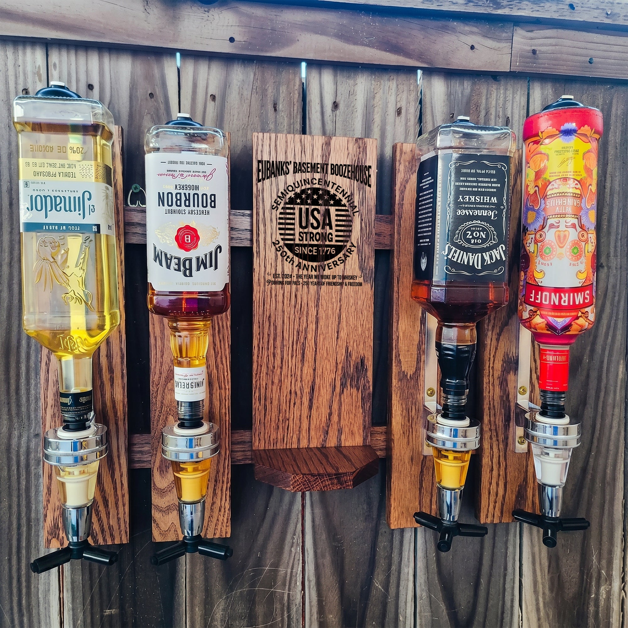 Custom Wall-Mounted Liquor Dispenser – USA Strong Since 1776 – Personalize Your Bar Name & Est. Year | USA 250th Anniversary Gift