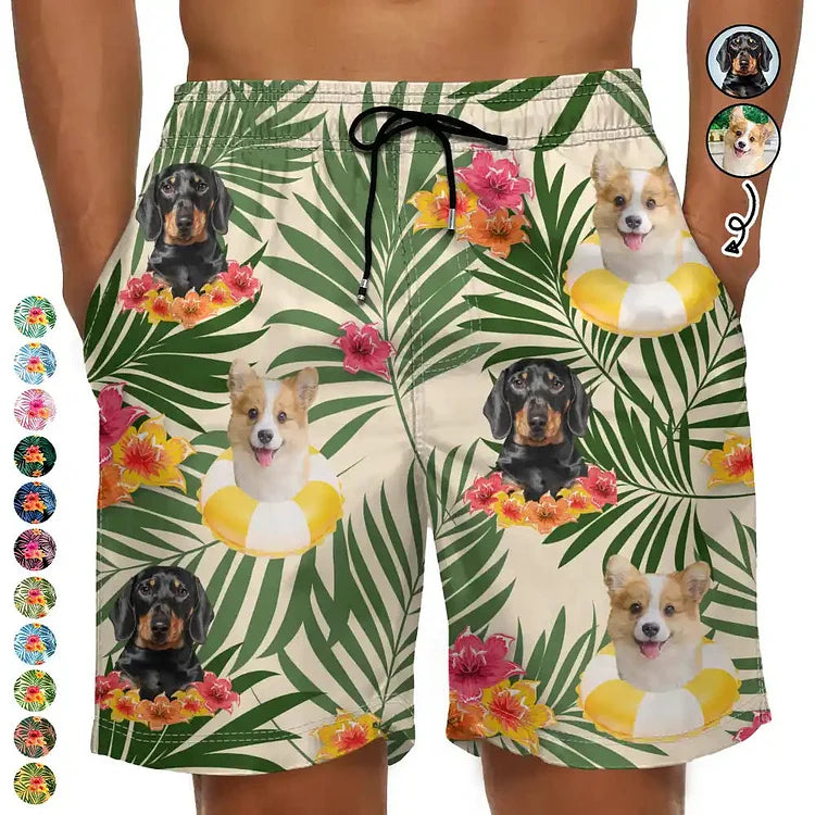Custom Photo Aloha Dog Cat Hawaiian Beach Short - Personalized Unisex Beach Shorts