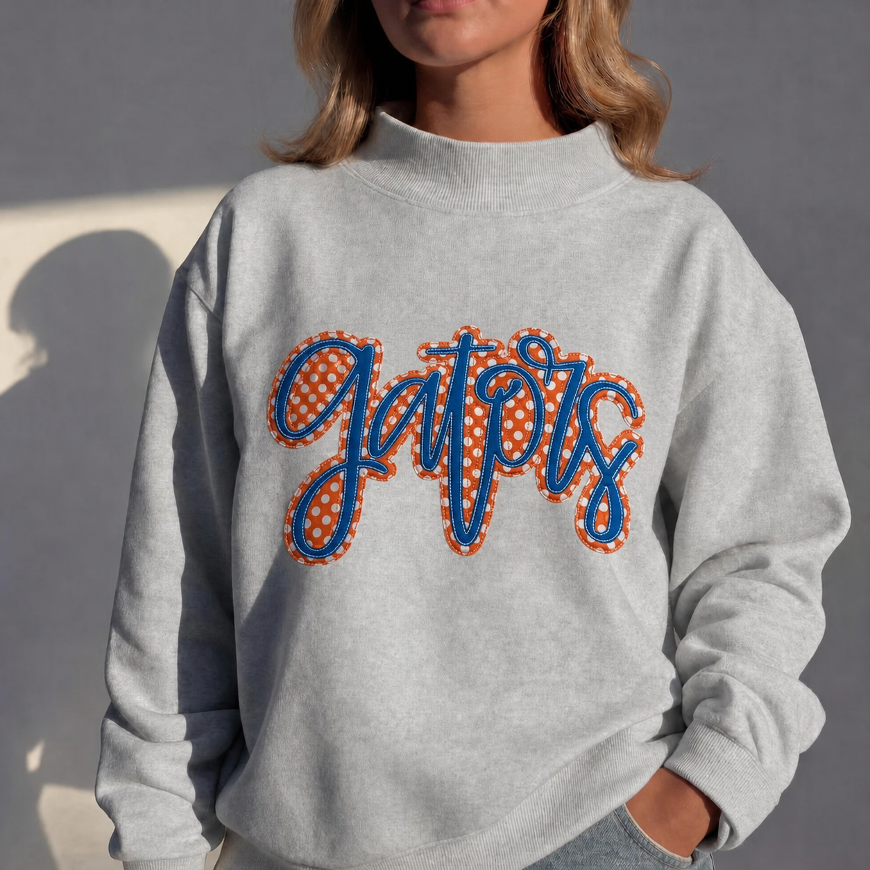 Custom Embroidered Applique Patchwork Mockneck, Gameday Sweatshirt, Sports Apparel, Spirit Wear | Game Day Wear