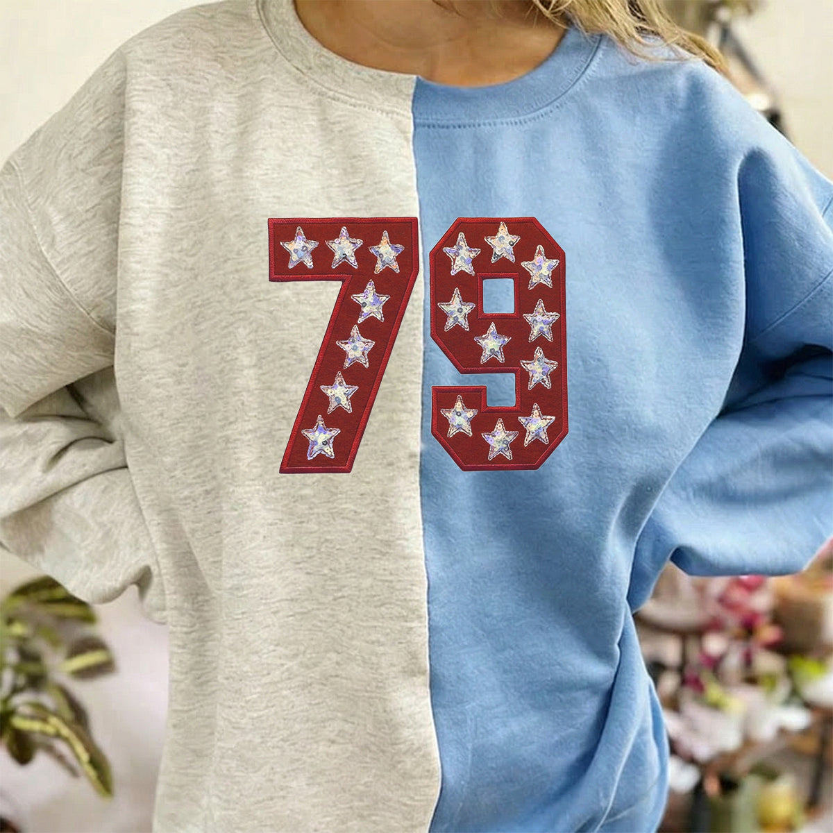 Custom Team Number with Stars Two Tone Sweatshirt – Personalized Numbers Sweatshirt