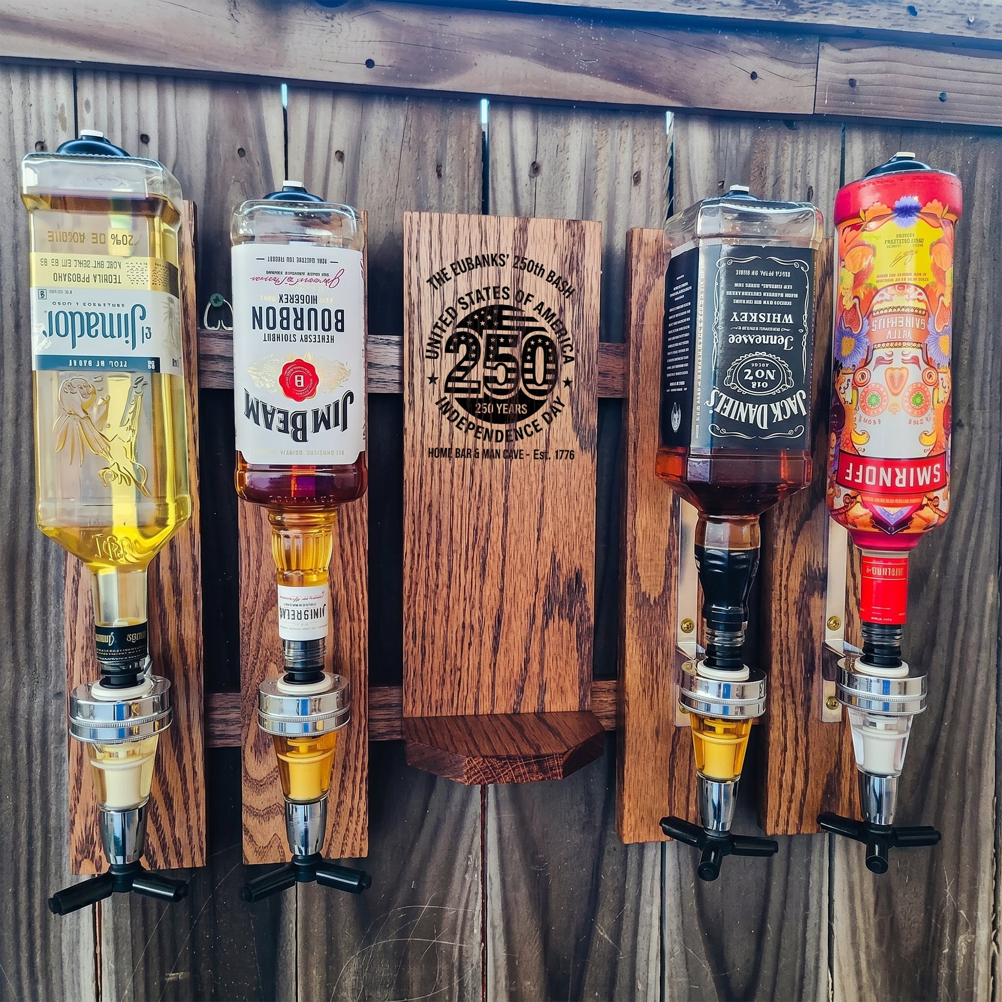 Custom Wall-Mounted Liquor Dispenser – Add Your Family Name & Home Bar Est. Year – Cheers to 250 Years | USA 250th Anniversary Gift