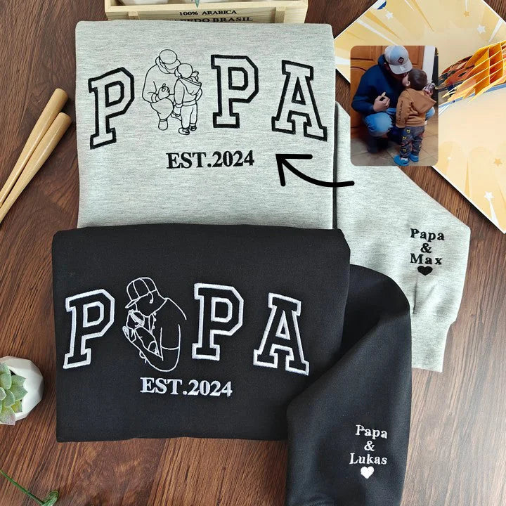 Custom PAPA Portrait Embroidered Sweatshirt For Dad | Father's Day Gift