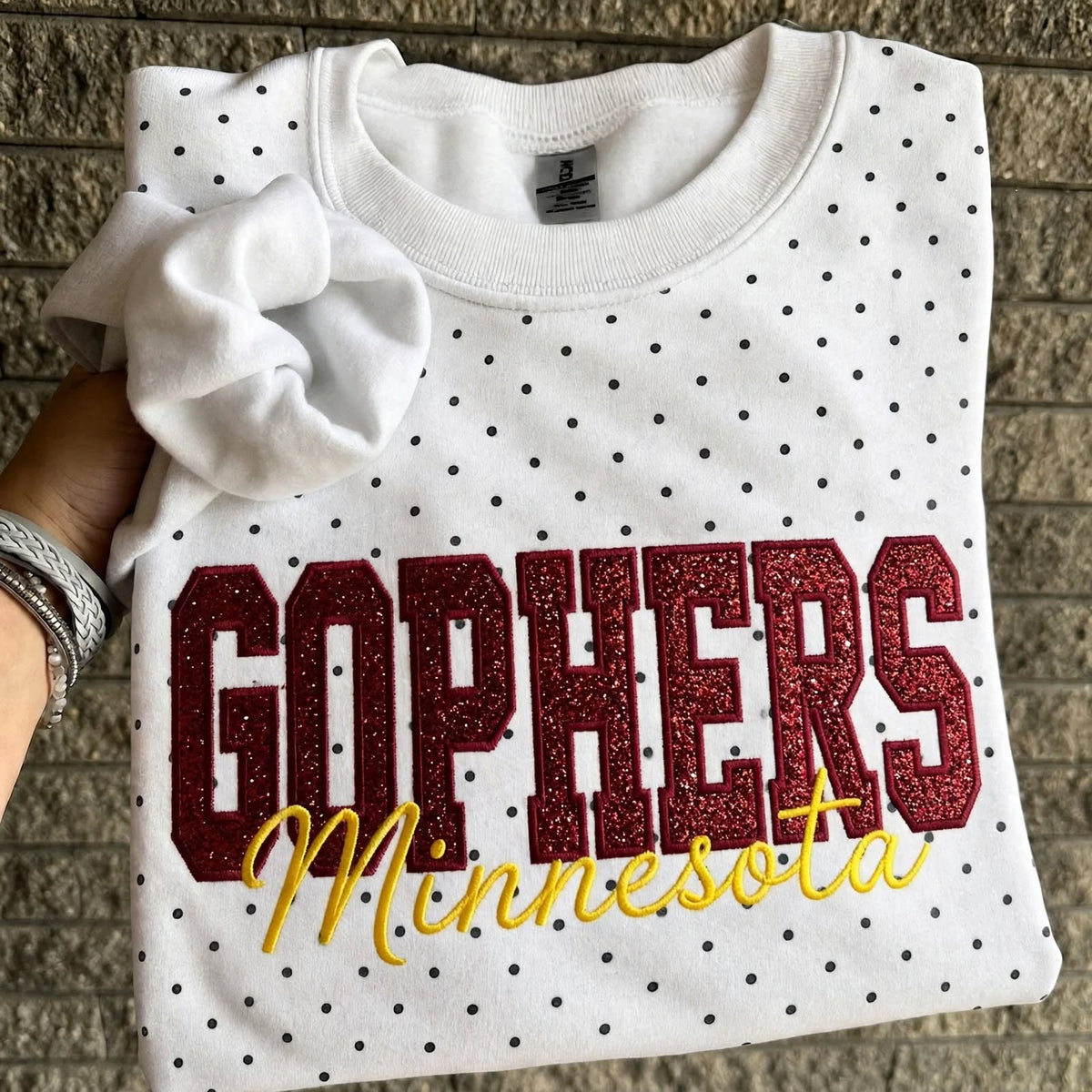Custom College Baseball Team Sweatshirt, Embroidered Glitter Vinyl Polka Dot, Game Day Gift